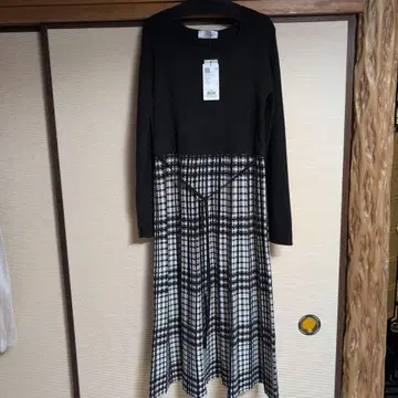 인덱스 체크 무늬 니트 롱 원피스 LL 사이즈