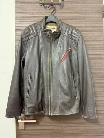 G-STAGE 브라운 가죽 싱글 라이더 자켓