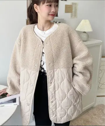 [ moment+ ] 보아 절개 퀼팅 코트 베이지 M