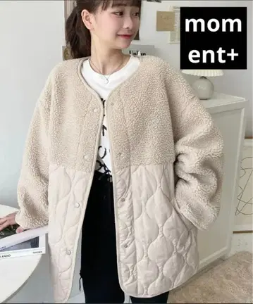 [ moment+ ] 보아 절개 퀼팅 코트 베이지 M