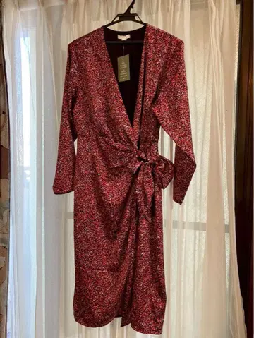 꽃무늬 랩 드레스 빨간색 긴팔