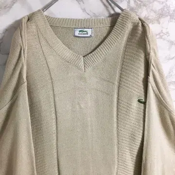 [ 어스 컬러 ] 라코스테 원포인트 로고 코튼 V넥 니트 베이지 M