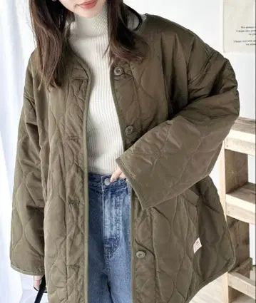 Java 노카라 오버 사이즈 퀼팅 코트 LL 사이즈 카키 브라운