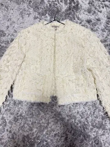 H&M 노카라 자켓 화이트 프린지 트위드 디자인 M 사이즈