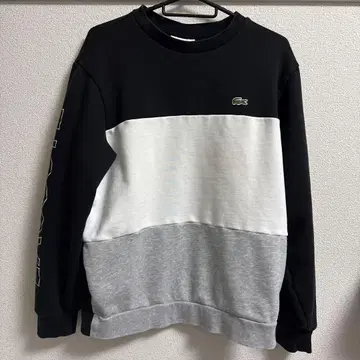 LACOSTE 크루넥 맨투맨 블랙/화이트/그레이