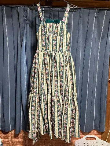 axes femme kawaii 스트라이프 로즈 패턴 점프 스커트 그린