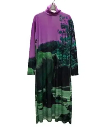 [ 새상품 ] NON TOKYO 프린트 하이넥 리브 원피스