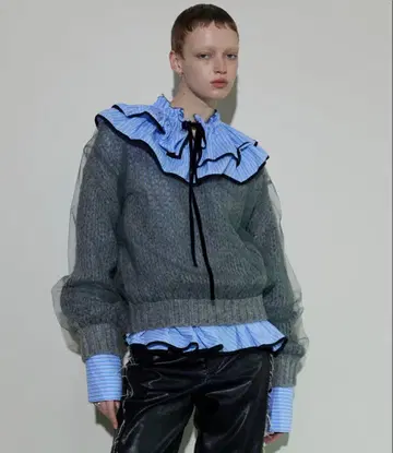 튤 레이어 로 게이지 리버서블 풀오버 니트