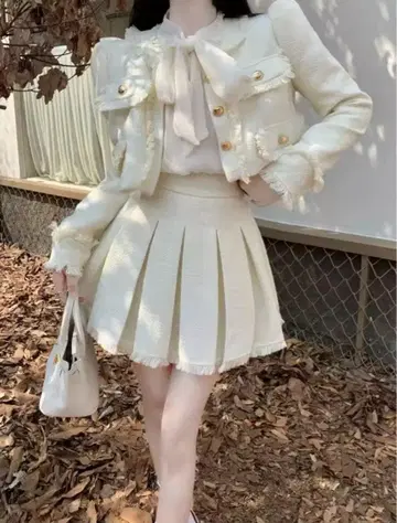 AIiExpress 트위드 투피스 세트 (화이트)