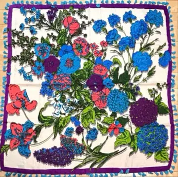 라스트 미사용 새상품 manipuri 플라워 프린트 울 실크 폼폼 스톨