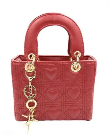 액세서리 참 포함 하트 무늬 스퀘어 2Way 미니 핸드백