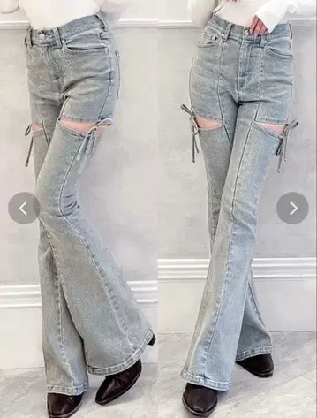 RESEXXY 컷 아웃 리본 데님 팬츠 아이스 블루