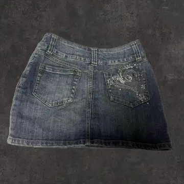 데님 미니 스커트 타이트 반짝이는 스톤 스터드 y2k 헤이세이 자수