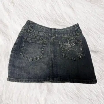 데님 미니 스커트 타이트 반짝이는 스톤 스터드 y2k 헤이세이 자수