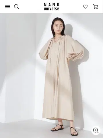 NANO universe 볼륨 개더 플레어 원피스 베이지