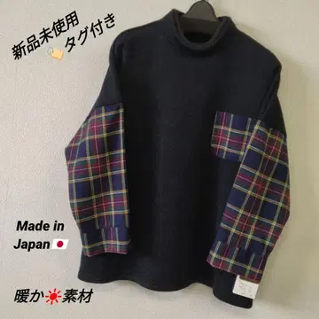 [택 포함 미사용 새상품] 따뜻한 소재 무지 소매 격자 하이넥 티셔츠