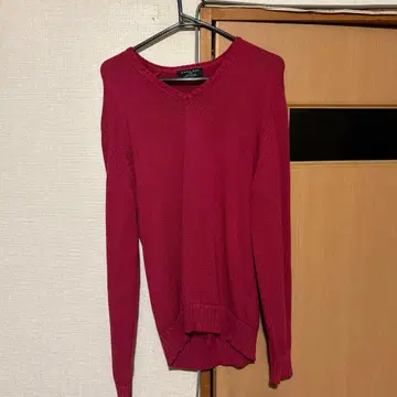 ZARA 자라 핑크 심홍색 V넥 니트 레이어드