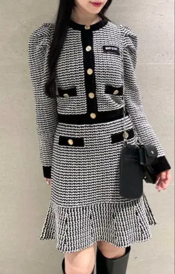 LILY BROWN x MARY QUANT 트위드 니트 셋업 골드 버튼