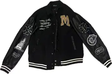 자수 장식 블랙 바시티 자켓 가죽 소매 구제 의류