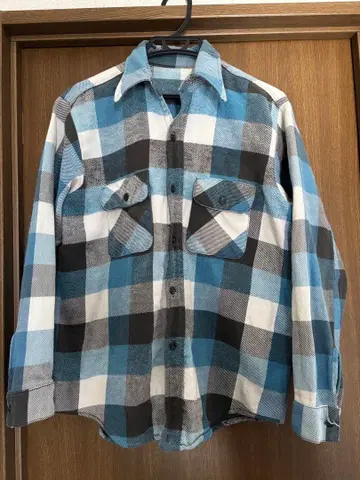 60s 플란넬 셔츠 뱀 플란넬 블록 체크 파랑 화이트 블랙