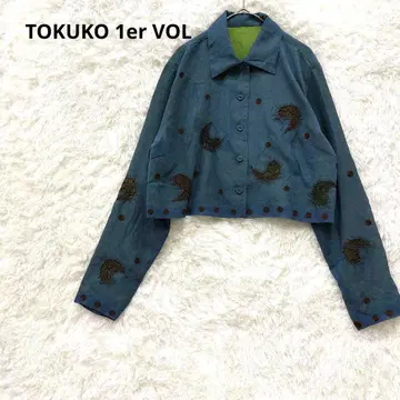 TOKUKO 긴팔 블라우스 겉옷 자켓 이너 화려한 자수 개성있는 블루