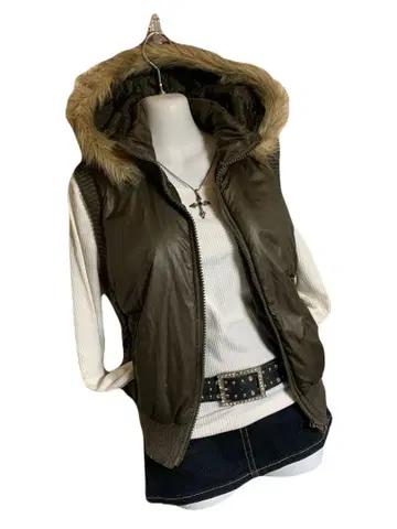 y2k 헤이세이 갸루 2way 퍼 충전솜 베스트 쇼트 기장