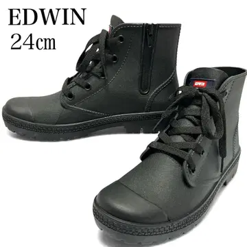 새상품 EDWIN L/약 24cm 레인부츠 하이컷 방수 집업 블랙