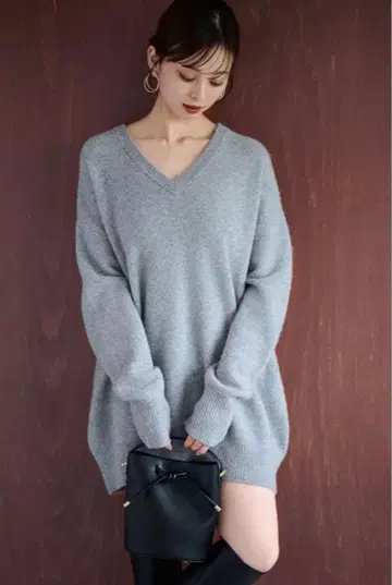 SNIDEL 울 V넥 니트 미니 원피스 GRY