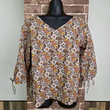 COMME CA ISM 컴시즘 블라우스 오렌지 x 화이트 7부 소매 M