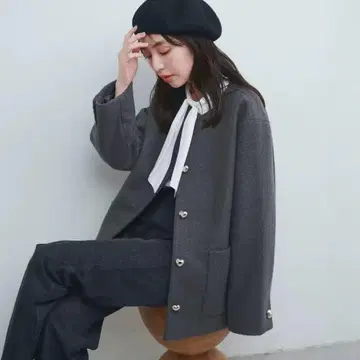 하트 단추 포근한 소재 코트 자켓