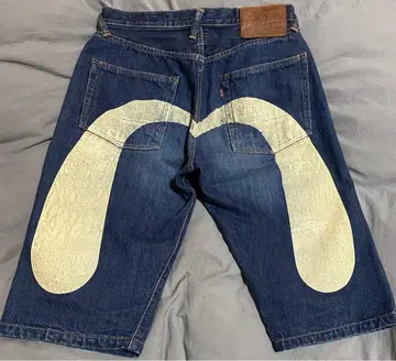 갈매기 EVISU SIOTANI 하프 팬츠 화이트 라지 블랙 데님