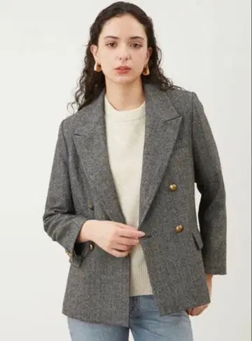 Mila Owen 금장 버튼 더블 브레스트 트위드 블레이저 새상품급