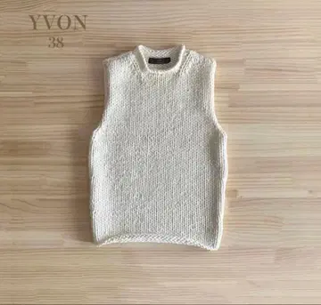 새상품급 YVON 이 로 게이지 니트 베스트 아이보리 화이트 울