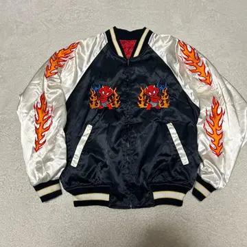 90s GREAT RED HOT 데빌 스카잔 불꽃 자수 빈티지