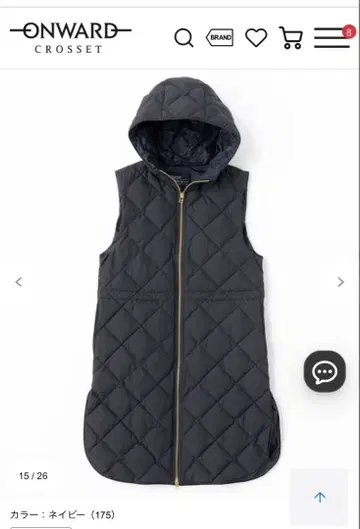 UNFILO 네이비 후드 부착 퀼팅 베스트 M 사이즈