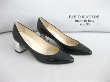 미사용 파비오 루스꼬니 힐 펌프스 블랙 35 에나멜 와이드 힐 이탈리아제