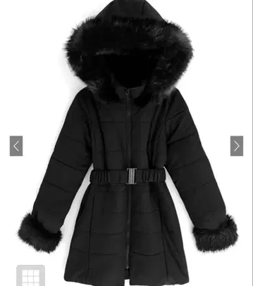 GRL 벨트 포함 퍼 다운 코트 블랙 [kd13]