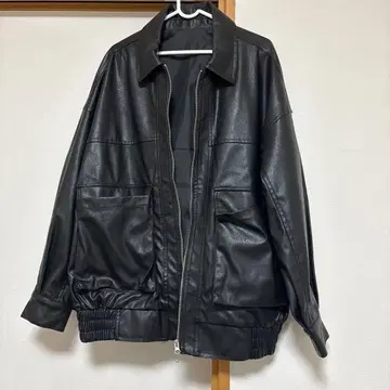 WEGO 블랙 가죽 자켓 집업