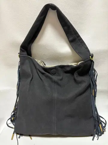 nouer(누에르) 프린지 천연 가죽 숄더백 다크 네이비