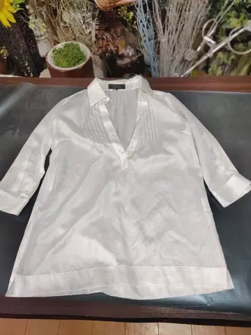 쿠 드 샹스 화이트 오부 소매 풀오버 튜닉 택 없음 새상품