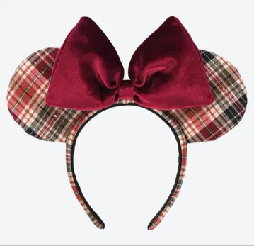 디즈니 머리띠 빨간색 체크 리본