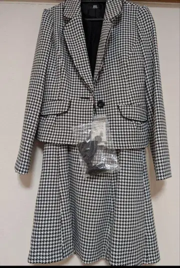 하운드 투스 패턴 자켓 & 스커트 세트 루즈핏 L 사이즈 40