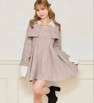 apres jour 트위드 미니 원피스 핑크