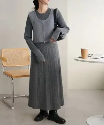 베스트 포함 랜덤 리브 니트 원피스