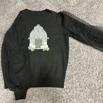 체스티 플라워 자수 시스루 소매 니트