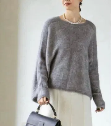 noble 퍼 니트 와이드 풀오버 그레이 A