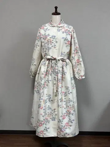 기모노 리메이크 사랑스러운 꽃 무늬  허리 배색 코트 원피스