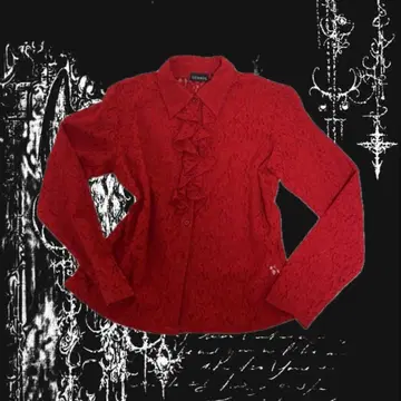 전체 레이스 빨간색 프릴 셔츠 그런지 NANA 펑크 빈티지
