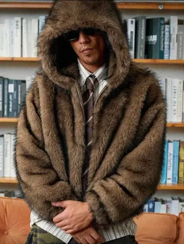 브라운 후드 부착 보아 자켓