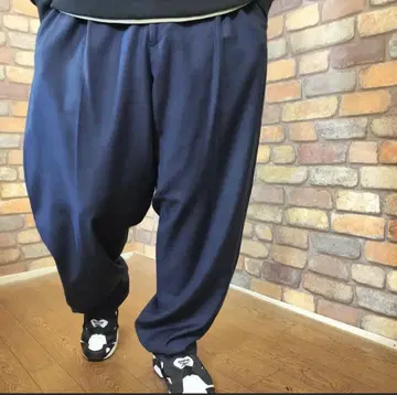 BP1-373 USA 구제 의류 W36 네이비 2턱 폴리 레이온 슬랙스